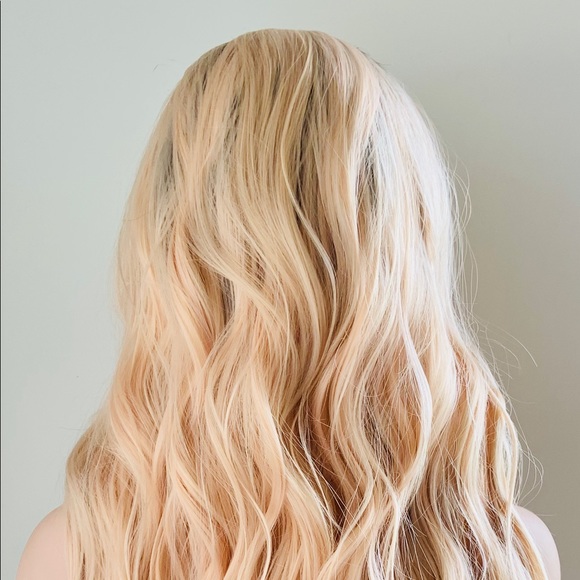 24” Ombre Pale Peach Versatile 13x2.5 Lace Front Premium Fiber Wig - Picture 14 of 15